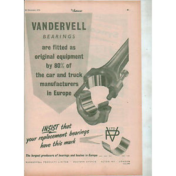 VANDERVELL BEARINGS CAR  ADVERT  MAGAZINE CLIPPING  NOT A COPY 1950S #5 image